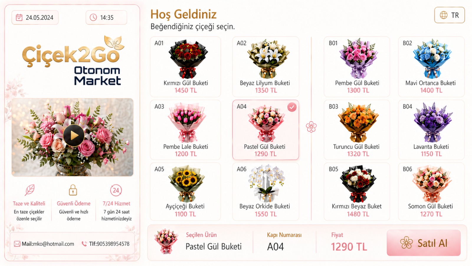 QR ile erişilebilen Çiçek2Go ürün seçim arayüzü